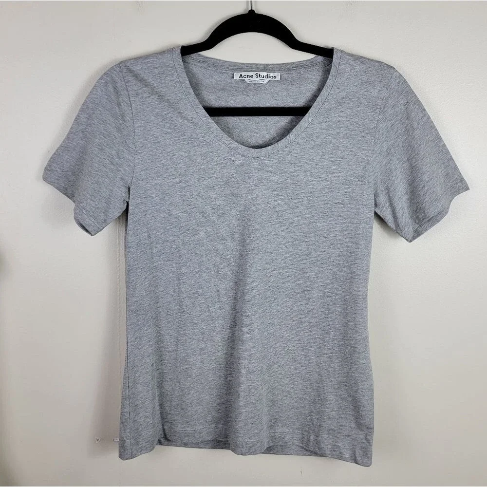 Acne Studios Dorla Solid Grey Cotton Short Sleeve Top Shirt